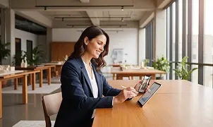 Advisor reviewing project details on a tablet