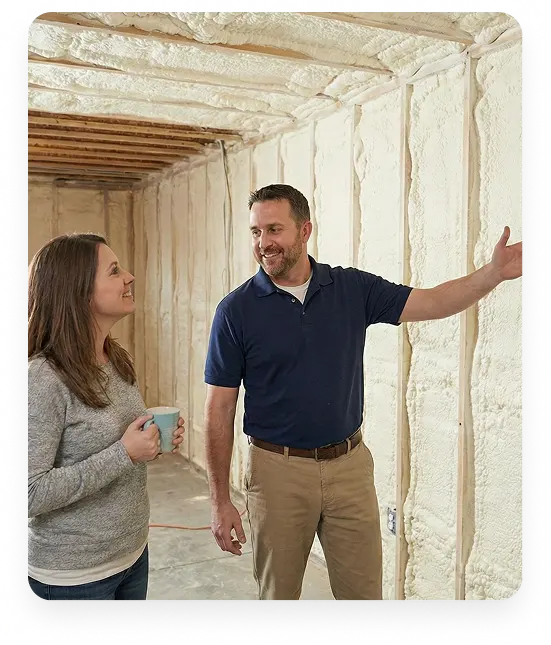 Team members discussing insulation installation