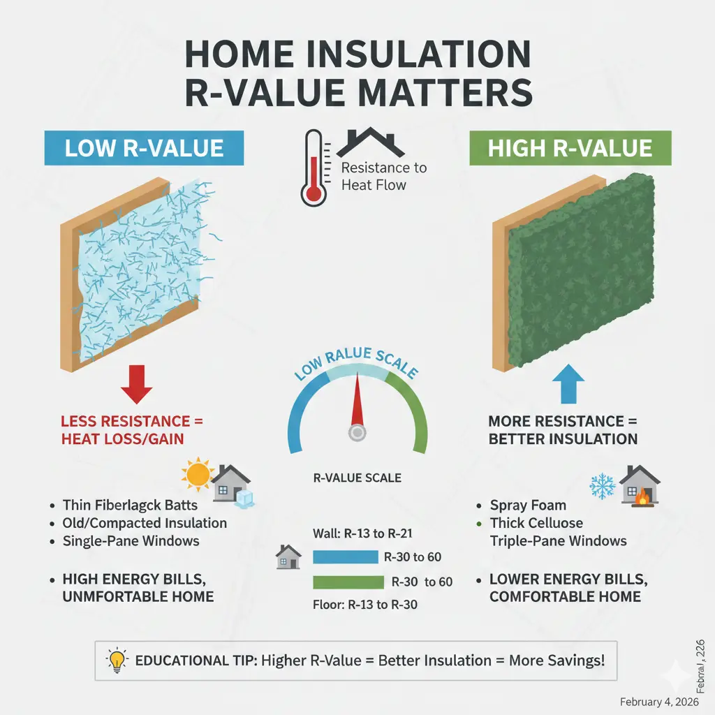 Home insulation R-Value visual guide on how it works