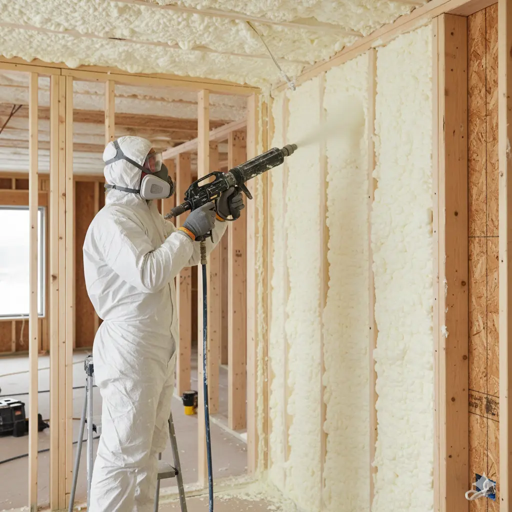 professional install of spray foam insulation in a new house